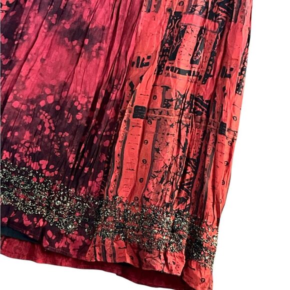 Silk A-Line Bohemian Maxi Skirt Size 12 Vibrant Reds Sequin Bead Trim - Picture 4 of 8